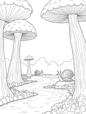 Enchanting Forest Glade with Giant Mushrooms and a Serene Pond