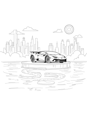 Futuristic Lamborghini Over a Neon City Skyline