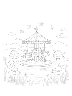 Pony Carousel in a Colorful Meadow