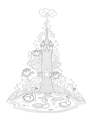 Princess Tower Surrounded by Flowers and Swans