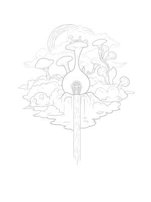 Floating Island with Colossal Mushrooms and a Crystal Waterfall
