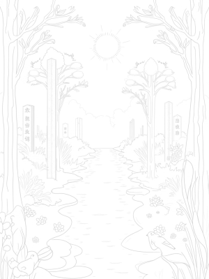 Serene Garden with Golden Fruits and Peaceful Doves