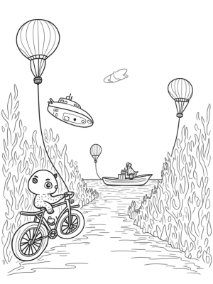 Underwater City with Submarines and Jellyfish Balloons