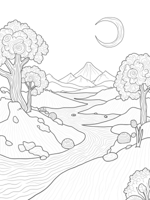 Dreamlike Landscape with Swirling Flowers and Crystal Peaks
