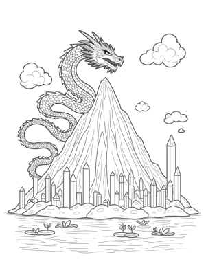 Majestic Dragon Coiled Around a Mountain Peak
