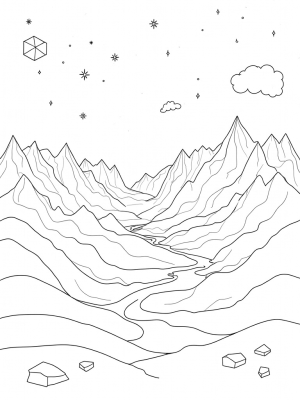 Vibrant Triangular Mountains and a Shimmering Prism