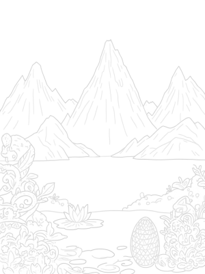 Majestic Mountain Range with Dragon Egg and Lake