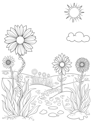Oversized Flowers in a Whimsical Garden