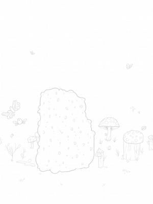 Whimsical Forest Clearing with Gruffalo Rock and Colorful Mushrooms