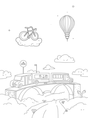 Floating Vehicles in a Whimsical Cityscape