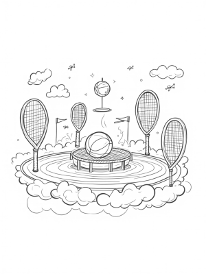 Floating Sports Arena with Giant Basketball and Soccer Ball