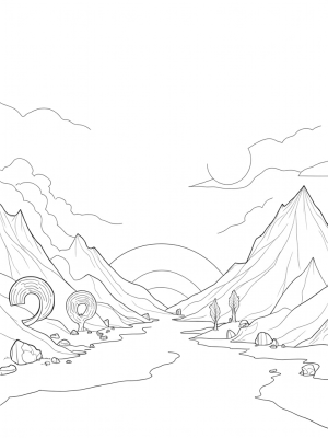 Geometric Mountains and a Glass River Landscape