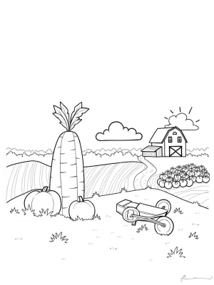 Enormous Vegetables in a Whimsical Farm Landscape
