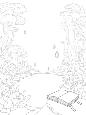 Enchanted Forest with Towering Mushrooms and Floating Lanterns