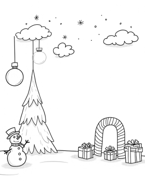 Magical Winter Wonderland with Snowman and Candy Cane Archway