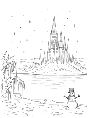 Majestic Ice Castle with Snowman and Icicles