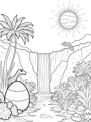 Prehistoric Jungle with Baby Dinosaurs and Giant Egg