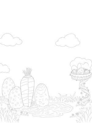 Giant Carrot Fountain in a Colorful Egg Garden