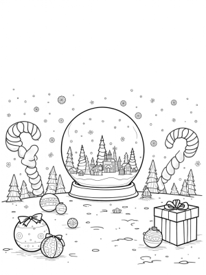 Giant Snow Globe with Candy Cane Trees and Ornaments
