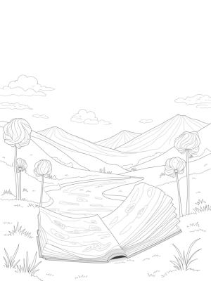 Serene Landscape with Rolling Hills and an Open Book