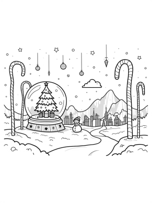 Charming Winter Village with Snow Globe and Candy Cane Lampposts