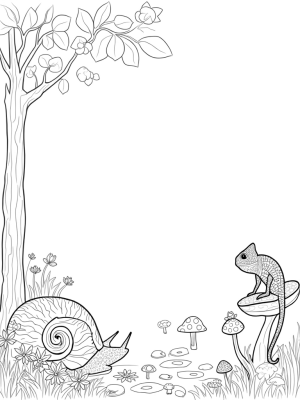 Giant Snail and Chameleon in a Jungle Paradise