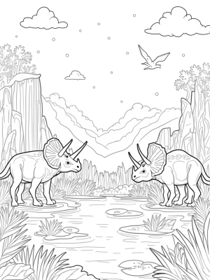Triceratops in a Prehistoric Jungle