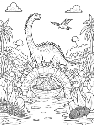 Colossal Brontosaurus and Friends in a Prehistoric Jungle