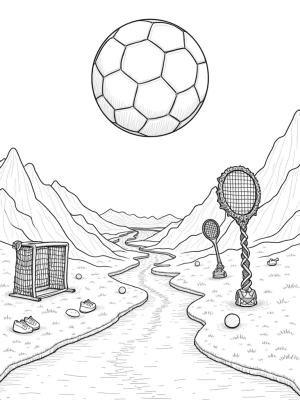 Colossal Soccer Ball Above a Dynamic Sports Landscape