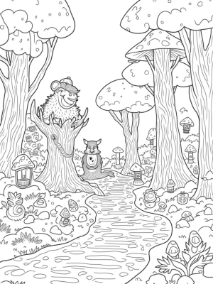 Whimsical Forest with Gruffalo-like Creature and Colorful Path