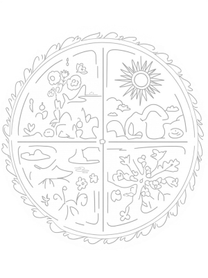 Seasonal Wheel with Spring, Summer, Autumn, and Winter