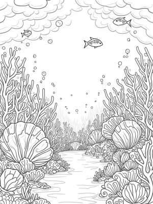 Underwater Garden with Giant Seashell and Colorful Fish