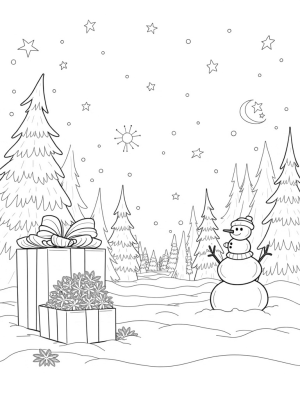 Giant Ornamented Trees and a Treasure Box in a Winter Wonderland