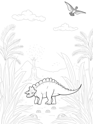 Grazing Stegosaurus in a Prehistoric Jungle