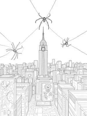 Spider Cityscape with Clock Tower and Graffiti