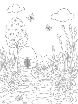 Giant Egg Bunny Burrow in a Colorful Garden