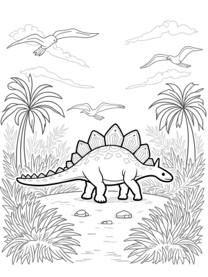 Stegosaurus in a Lush Prehistoric Jungle