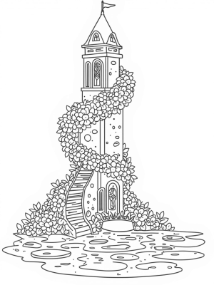 Grand Castle Tower with Stained Glass and a Golden Crown