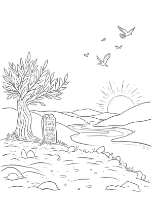 Mountaintop Serenity with Ancient Tablet and Olive Tree