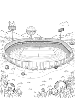 Giant Soccer Ball Sports Arena with Colorful Paintbrush Goalposts