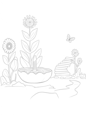 Oversized Flowers and a Tulip Fountain in a Whimsical Garden