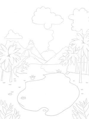 Prehistoric Jungle with Dino Footprint Pond