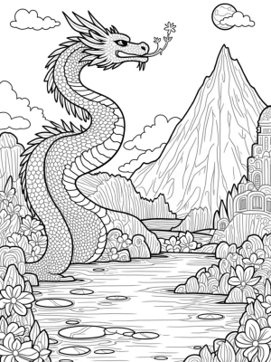 Majestic Dragon Coiled Around a Mountain Peak