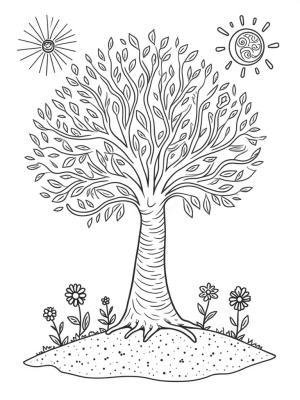 Seasonal Tree with Spiraling Trunk and Flowers