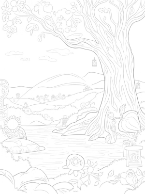 Magical Garden with Twisting Tree and Lanterns