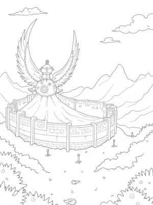 Colossal Stone Wall with Ancient Gears and Wings