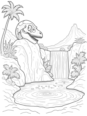 Dinosaur Skull Overlooking a Fern Forest