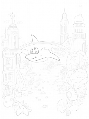 Underwater City with Friendly Hammerhead Shark