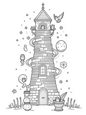 Magical Library Tower with Enchanted Owls