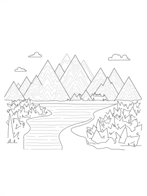 Colorful Triangle Mountains and a Tranquil Pond